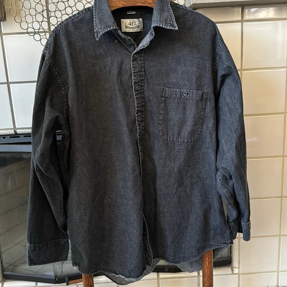 Vintage Van Heusen 417 dark Denim Button Up Shirt Men's 18 34/35 Made in USA - Picture 1 of 8